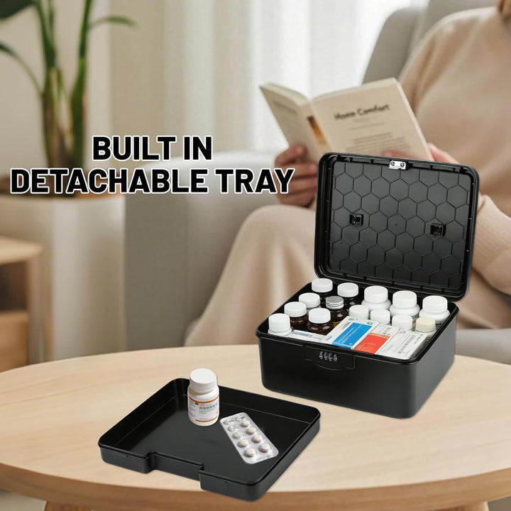 Abschliessbare Box mit Zahlenschloss, 9L Medikamentenbox mit Griff Verschliessbare Box, Doppellagig