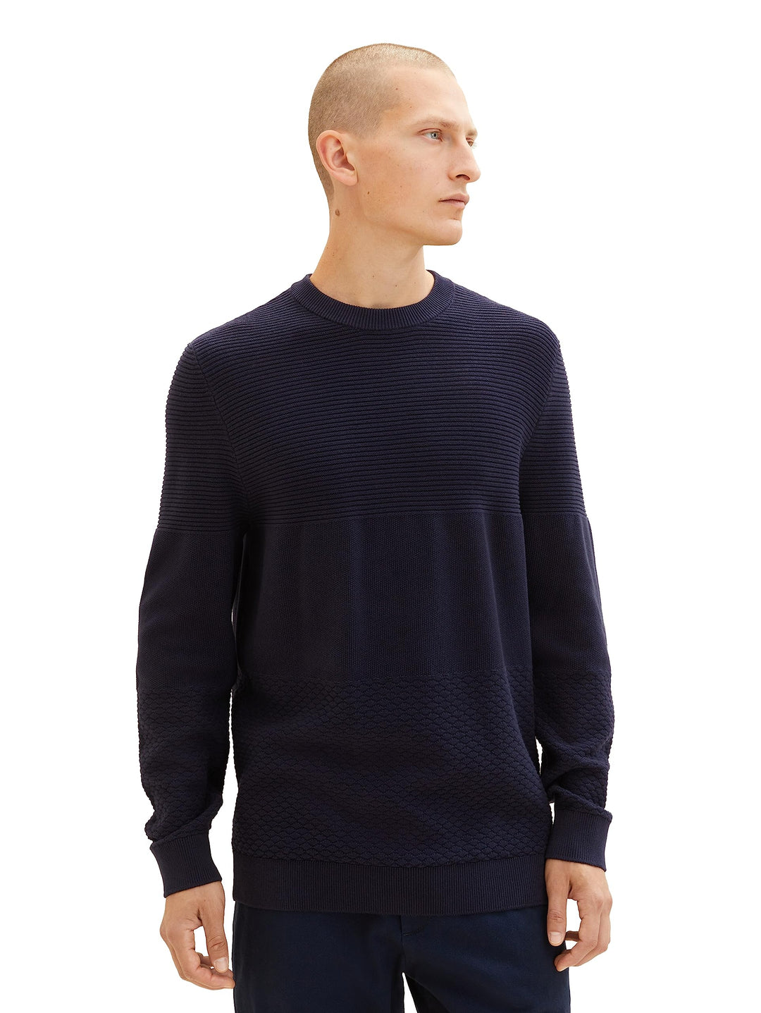 TOM TAILOR Herren Crewneck Strickpullover aus Baumwolle XL 10668 - Sky Captain Blue, XL 10668 - Sky