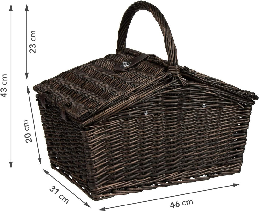 anndora Picknickkorb 4 Personen Weiden Henkelkorb Dunkelbraun + Zubehör 23 TLG. Dunkelbraun - Rot,