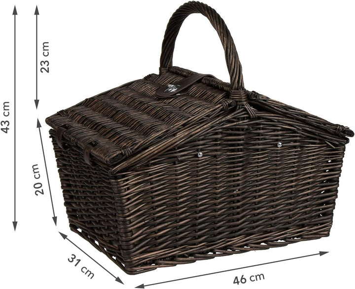 anndora Picknickkorb 4 Personen Weiden Henkelkorb Dunkelbraun + Zubehör 23 TLG. Dunkelbraun - Rot,