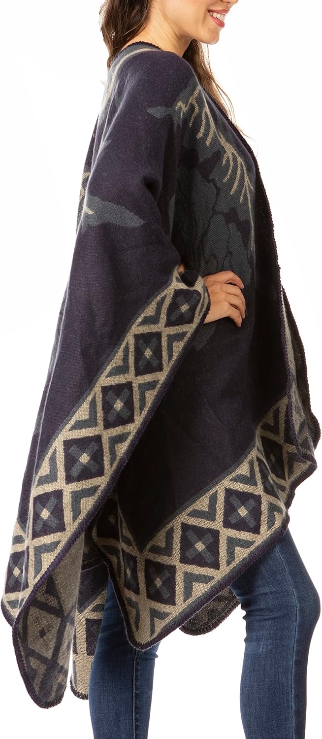 Sakkas Lupe Womens Reversible Poncho Wrap Cape Schal Pullover Mantel Strickjacke Einheitsgrösse Flie