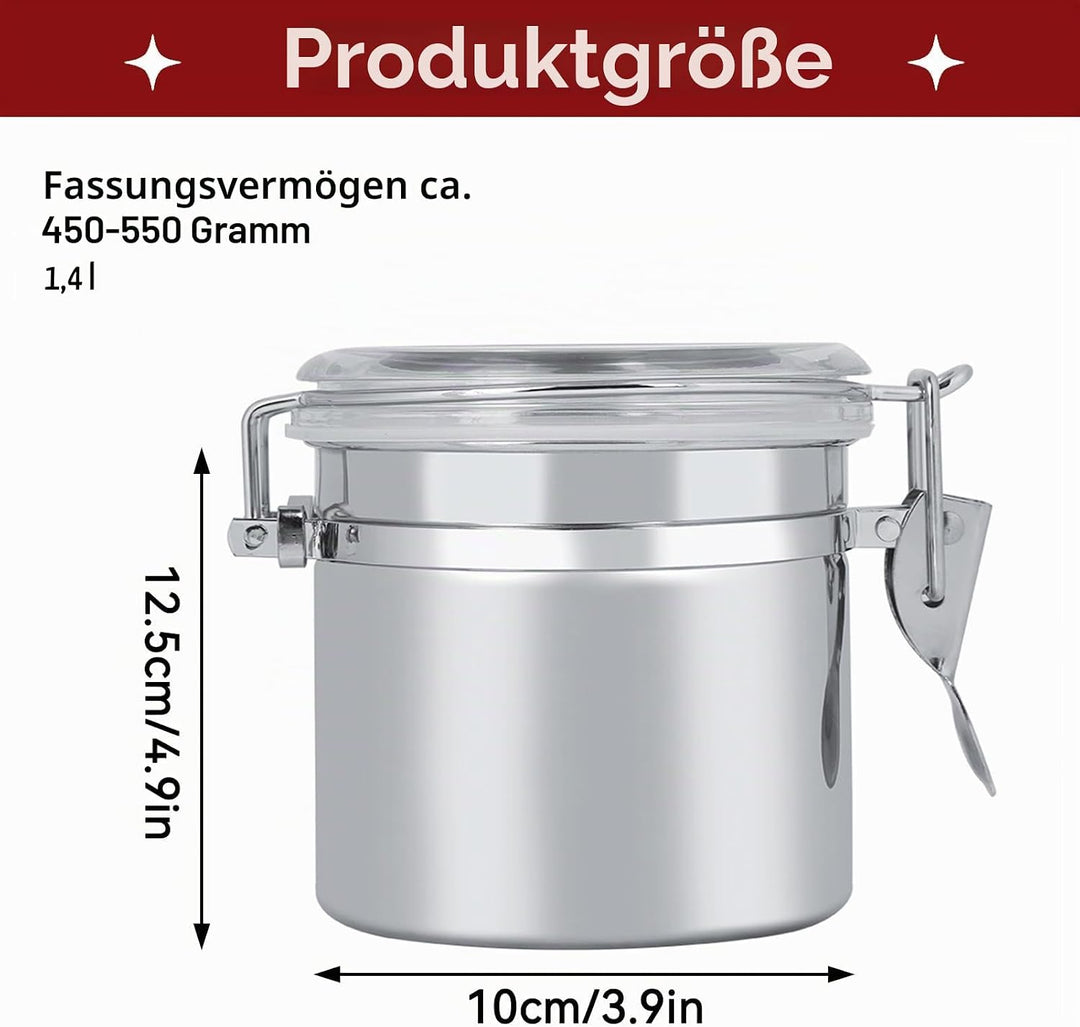 HERCHR Kaffeedose Luftdicht, Teedose Vorratsdose Kaffeebehälter Aus Edelstahl Mit Deckel, Kapazität
