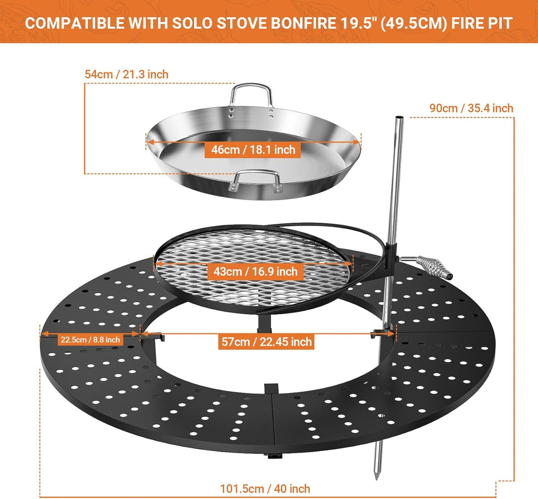 onlyfire 3-in-1 Feuerstelle Surround Tischplatte für Solo Stove Bonfire 49,5cm, Höhenverstellbar & 3