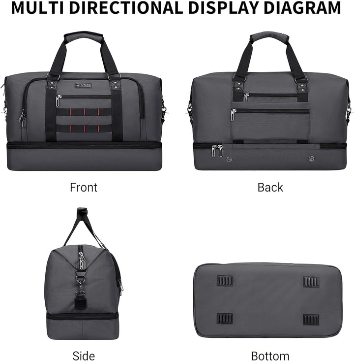 WITZMAN Reisetasche Herren 55L Nylon Weekender Duffle Bag mit Kulturbeutel | Mehrere Taschen mit Sch