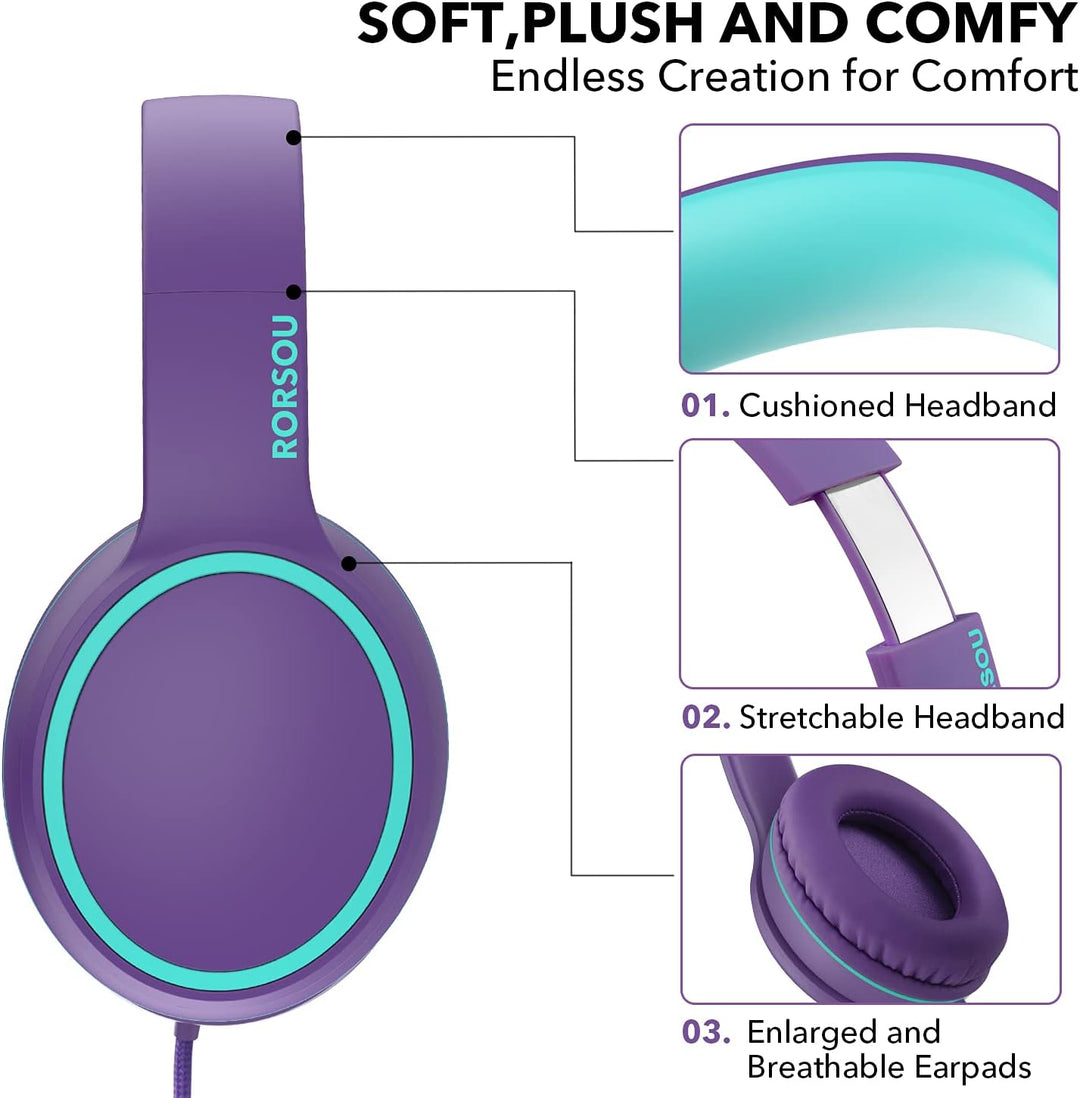RORSOU R10 Over-Ear-Headphones mit Mikrofon, leichte faltbare Stereo-Bass-Headset mit 1,5 m nicht ve