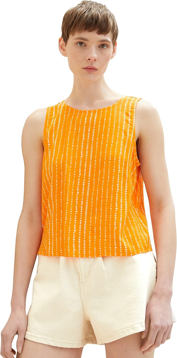 TOM TAILOR Denim Damen Blusen Top mit Bindedetail & Muster S 31713 - Mango Batik Vichy Print, S 3171