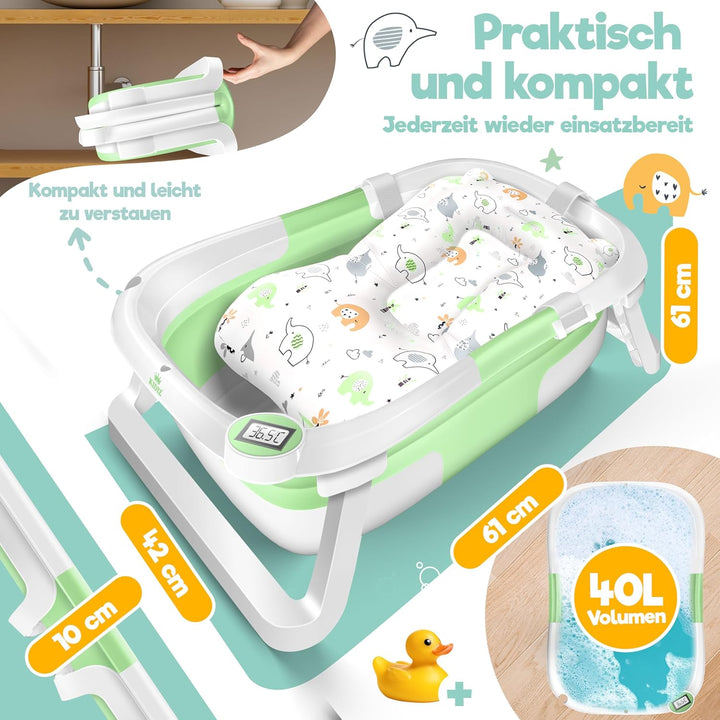 KIDIZ® Baby Badewanne | Babywanne platzsparend &amp; faltbar | Badebecken Duschwanne für Neugeborene Kle