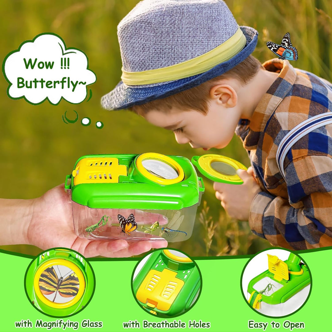 Entdecker Set für Kinder ab 4, 17 Stück Forscherset für Kinder, Insektenbox mit Lupe, Kinderlupe, In