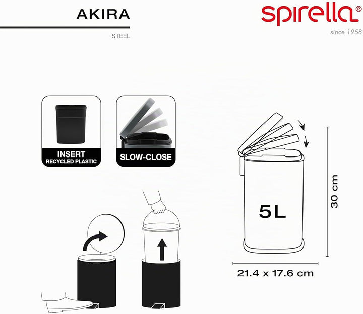 Spirella Kosmetikeimer 5 Liter Edelstahl mit Absenkautomatik und Inneneimer Akira Badezimmer Mülleim