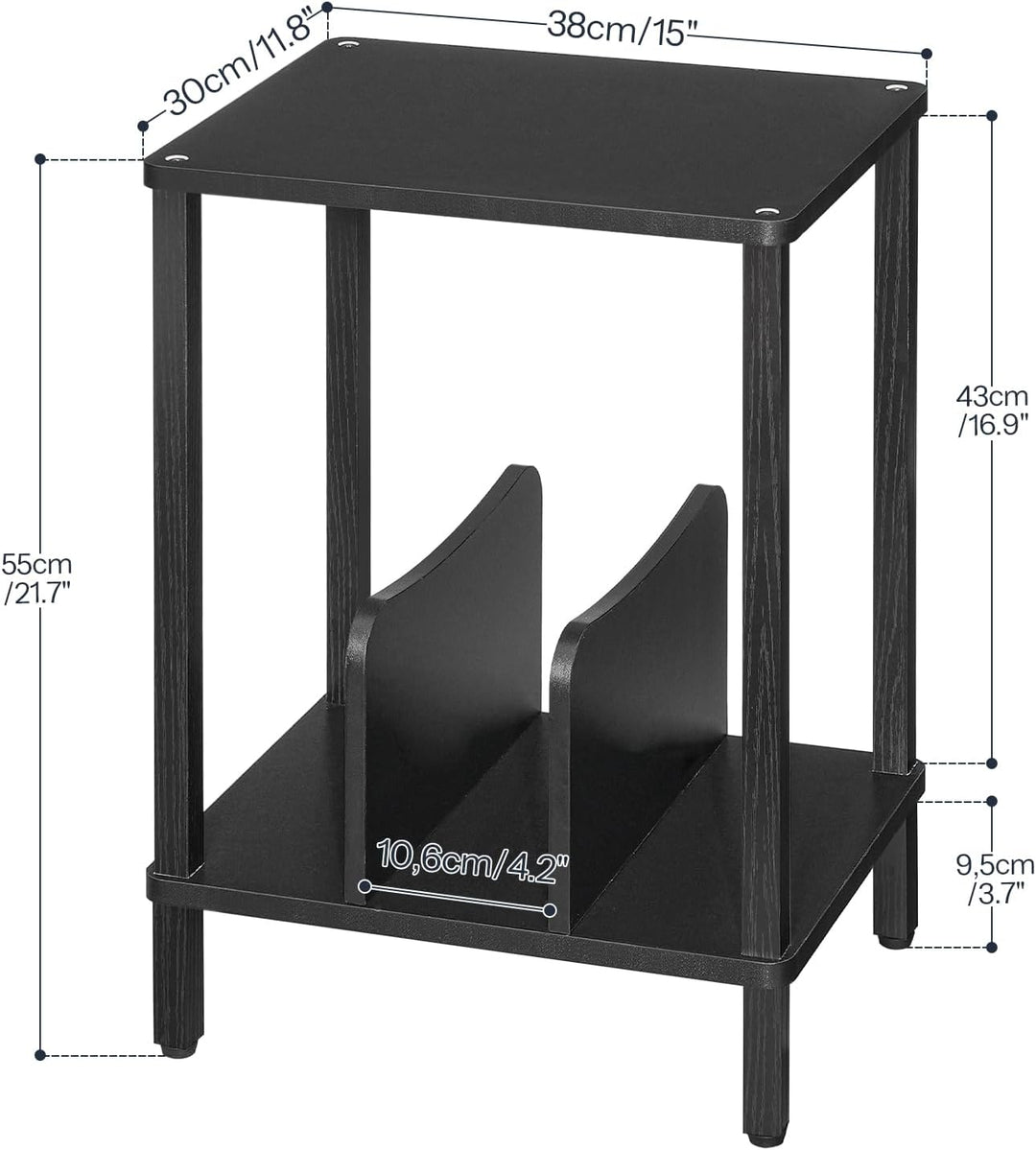 HOOBRO Plattenspieler Ständer, 2 Ebenen Schallplatten Regal, Beistelltisch, Plattenregal mit Trennwä