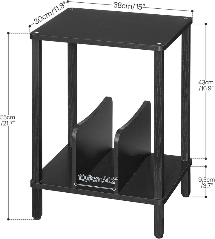 HOOBRO Plattenspieler Ständer, 2 Ebenen Schallplatten Regal, Beistelltisch, Plattenregal mit Trennwä