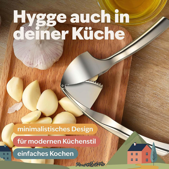 kjøk Premium Knoblauchpresse - Zinklegierung in Chrom glänzend - profi Knoblauch Presse spülmaschine