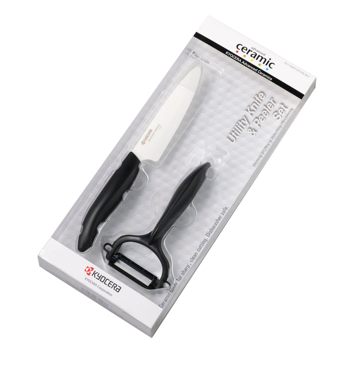 Kyocera GEN Starterset, Obst-/Gemüsemesser (Klinge 11 cm) mit Schäler, schwarzer Griff Schwarz Start