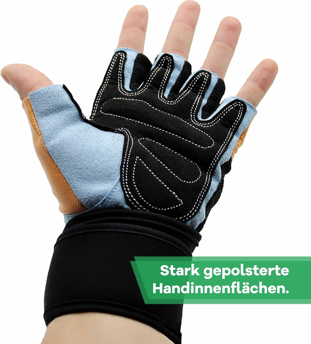 NetroxSports - Leder Trainingshandschuhe mit 40cm Handgelenkbandage für Krafttraining Kraftsport - F