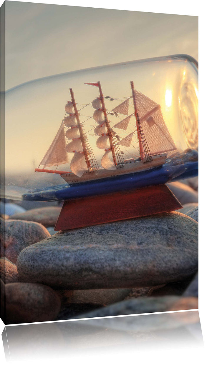 Flasche mit Schiff, Format: 100x70 auf Leinwand, XXL riesige Bilder fertig gerahmt mit Keilrahmen, K