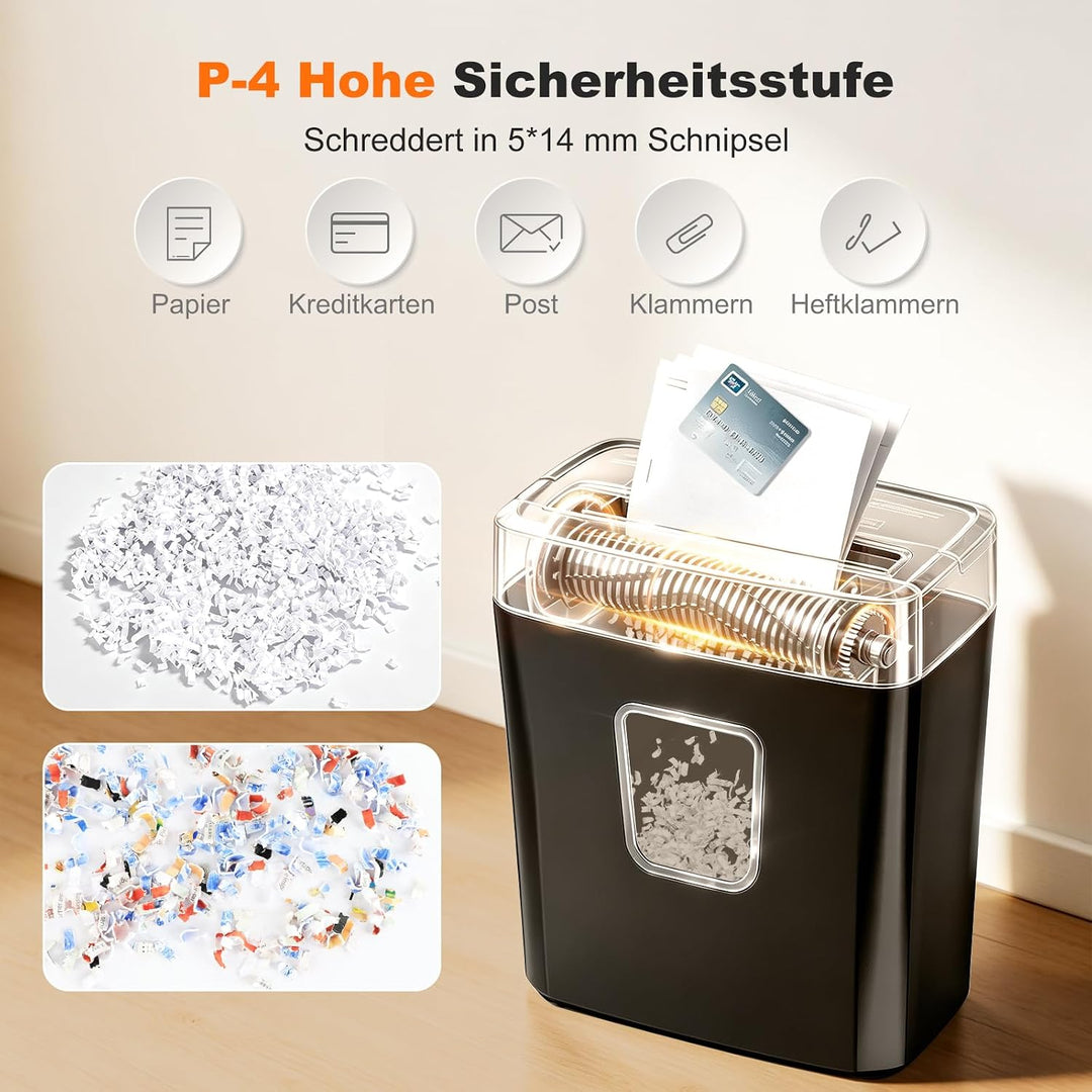 Bonsaii P4 Aktenvernichter, 8 Blatt, Schredder für Zuhause und Büro, C261-C | Kreuzschnitt 5x14mm, S