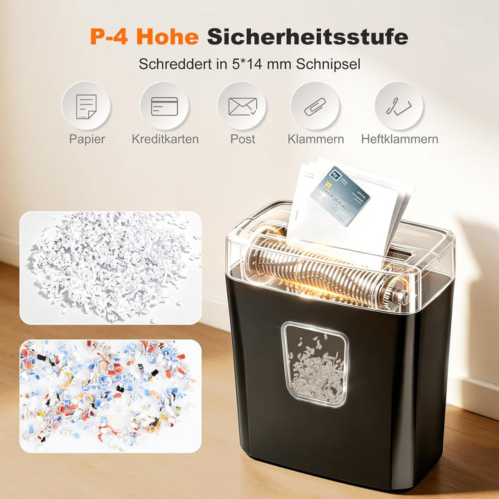 Bonsaii P4 Aktenvernichter, 8 Blatt, Schredder für Zuhause und Büro, C261-C | Kreuzschnitt 5x14mm, S