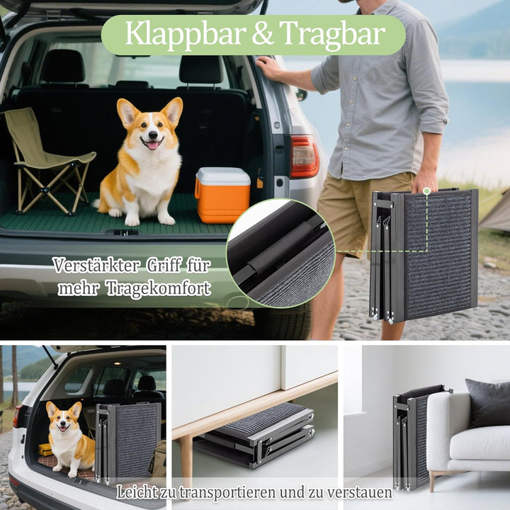 Hunderampe Auto Klappbar, Extra Lange 180cm Hunderampe mit Rutschfester Teppich für Grosse Hunde bis