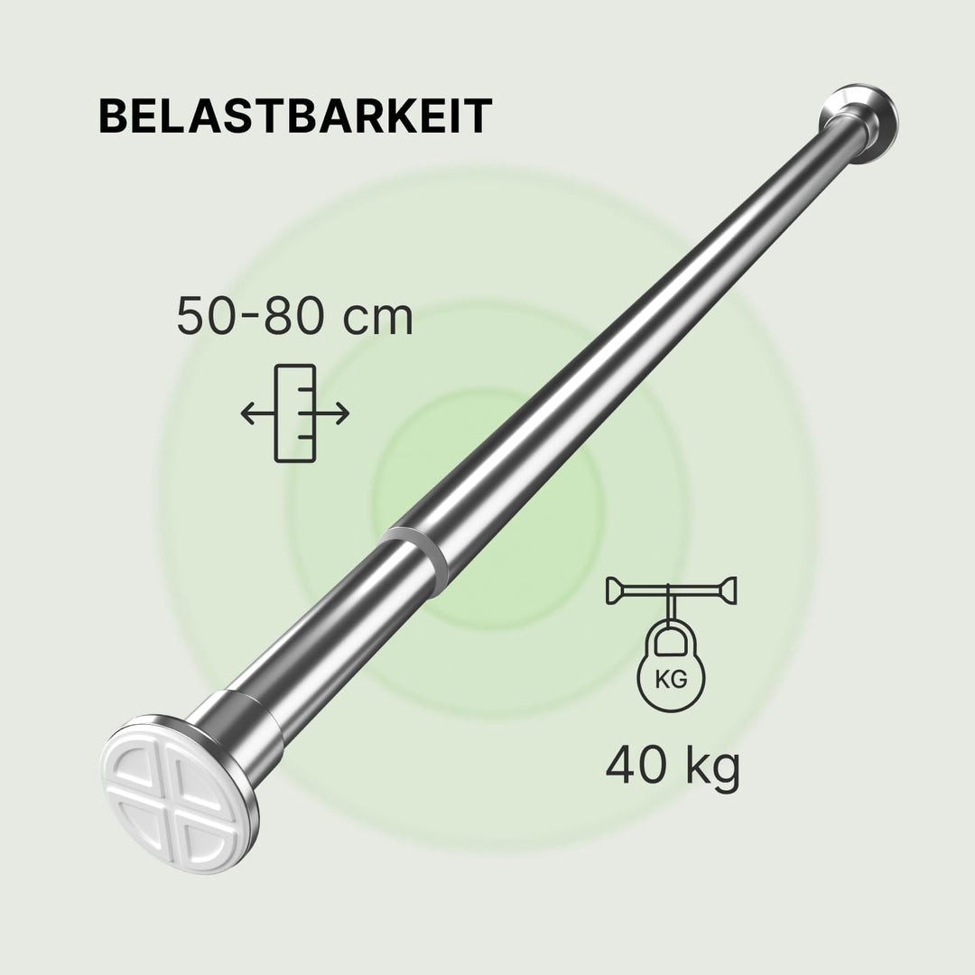 MEISENBERG Vorhangstange ohne Bohren 50-80cm - Gardinenstange zum Klemmen - Edelstahl - Spannstange
