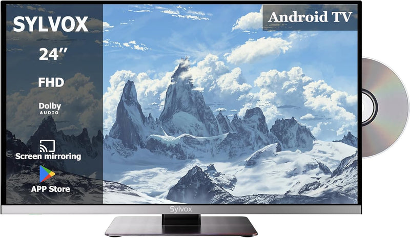 SYLVOX 24 Zoll Smart TV für Wohnmobile|DVD Play Eingebaut|Google Play|Chromecast| DC 12V Android 11 