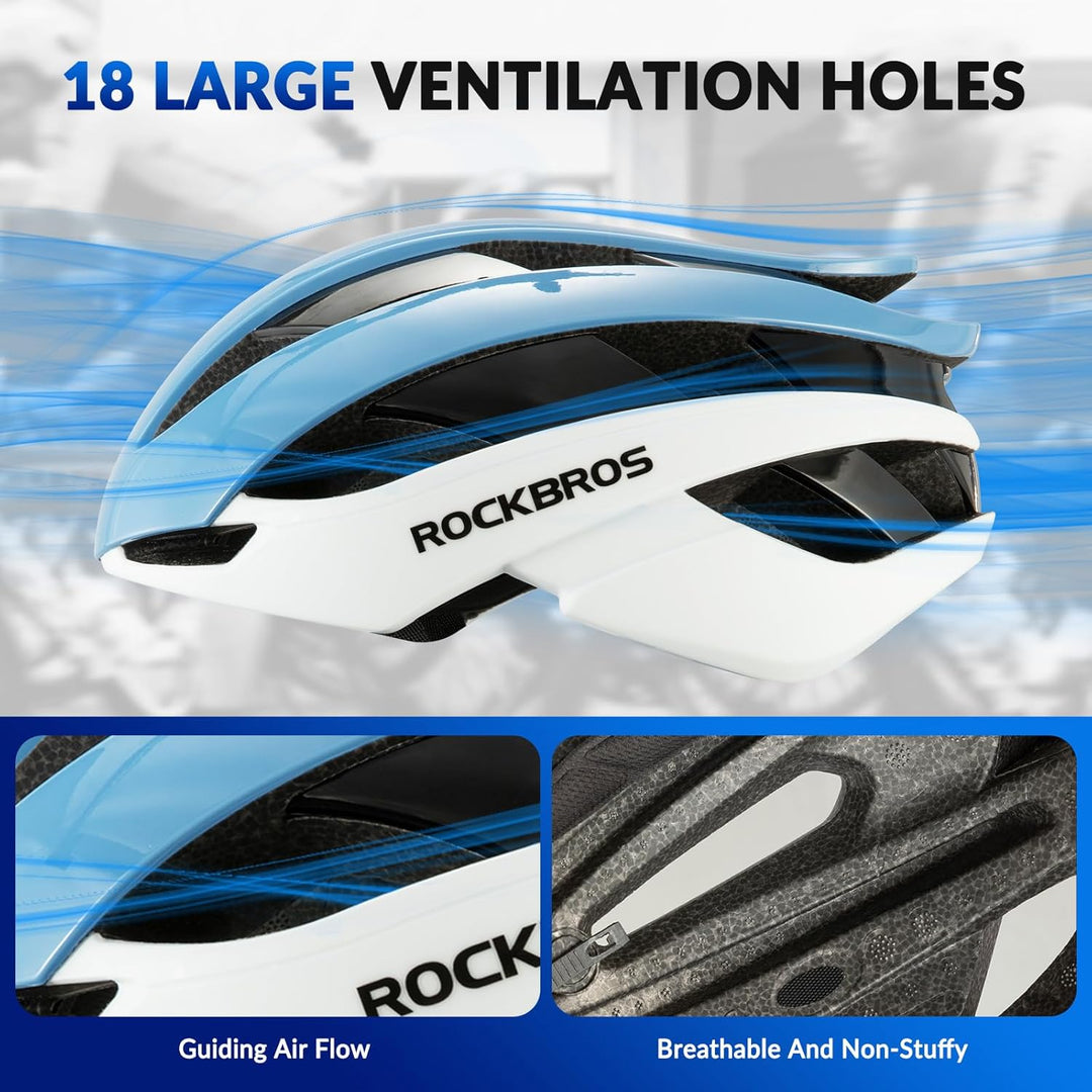ROCKBROS Fahrradhelm Rennradhelm Leichter Radhelm M/L 55-61 cm Verstellbarer Allround-Helm Belüftung
