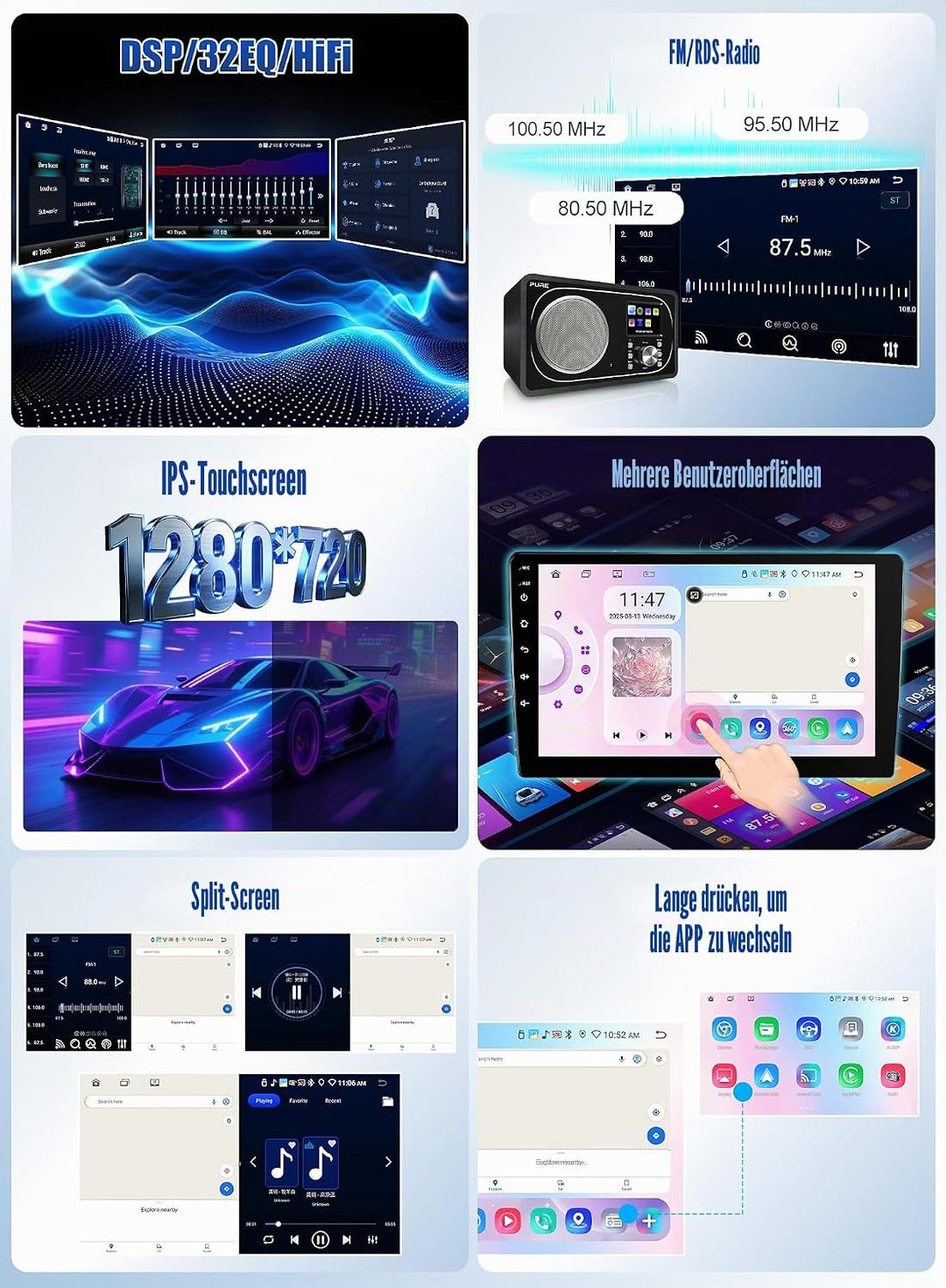 SIXWIN 8-Core 6+128G Android 15 Autoradio für Ford Fiesta 2009-2017 mit Carplay/Android Auto/DSP,9''