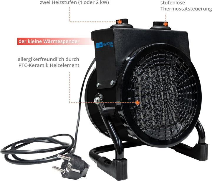 Güde 85178 Keramik Heizlüfter GH 2000 K (2000 W, 2 Heizstufen 1000/2000 W, 45 m³ max. Raumheizvermög