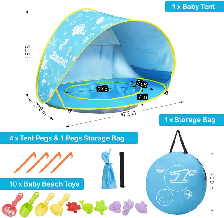 Strandmuschel Pop Up Baby Strandzelt Strandmuscheln,Tragbar Baby Strand Zelt mit Mini Pool UV-Schutz