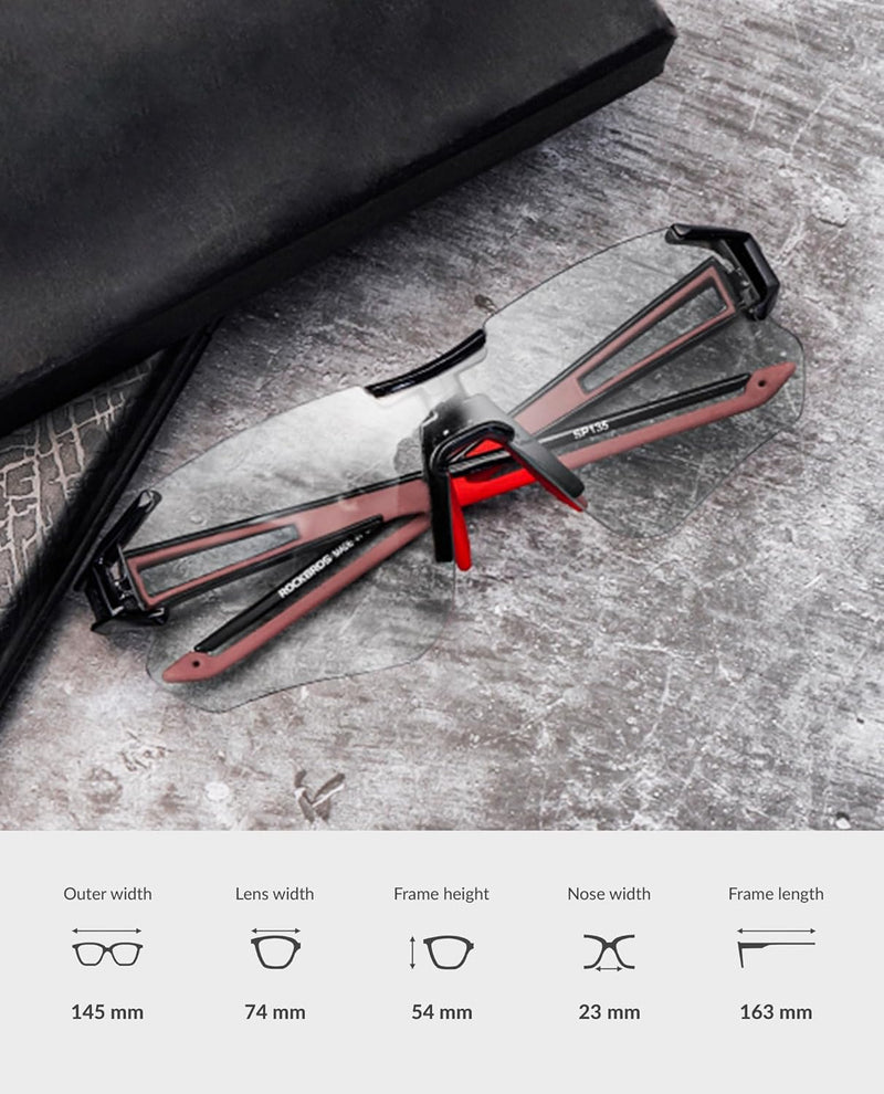 ROCKBROS Fahrradbrille Selbsttönend für Damen Herren, Photochrome Radsportbrille Sonnenbrille mit UV