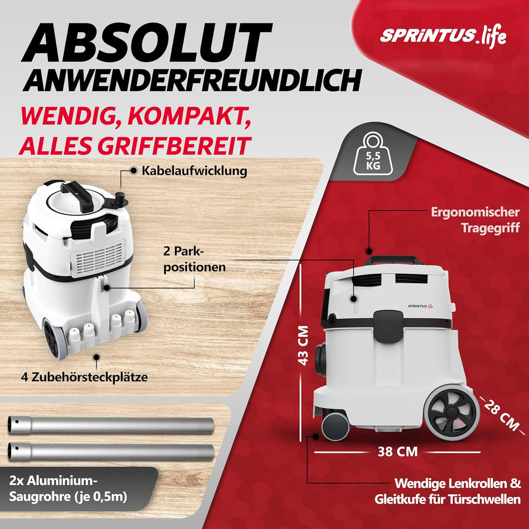 Sprintus® Tierhaar Staubsauger PET&Home I Leiser Staubsauger mit Hepa-Filter-System - Ideal für Alle