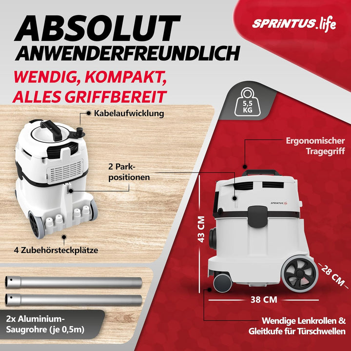 Sprintus® Tierhaar Staubsauger PET&Home I Leiser Staubsauger mit Hepa-Filter-System - Ideal für Alle