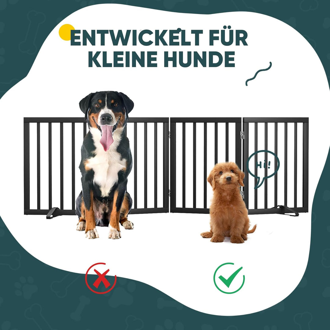 Semiocthome Massives Bambus-Hundegitter mit 2 Ständern, freistehende Haustiergitter für Türen und Tr