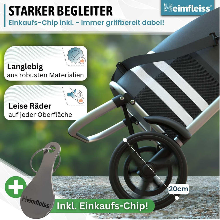 Heimfleiss® Trolley Einkaufstrolley mit 56L Volumen | Einkaufswagen klappbar mit 50kg Traglast | Lei