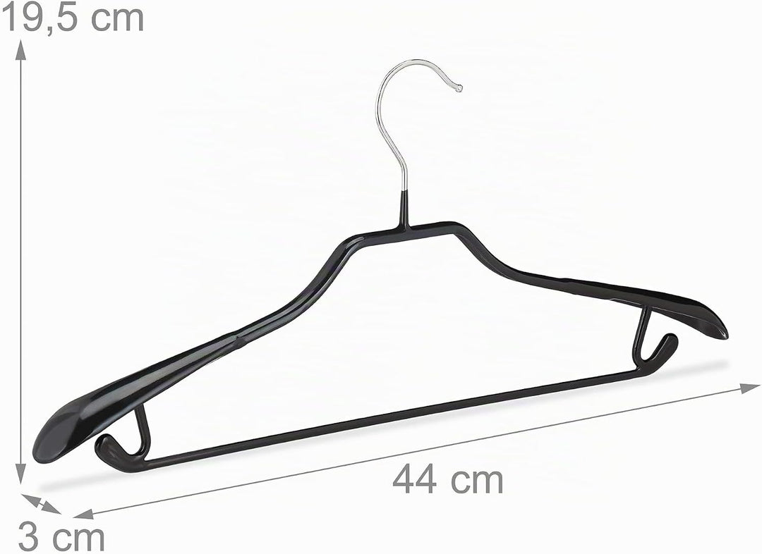 Relaxdays, schwarz Kleiderbügel für Anzüge, 10er Set, Anzugbügel, gummiert, aus Metall, rutschfest,