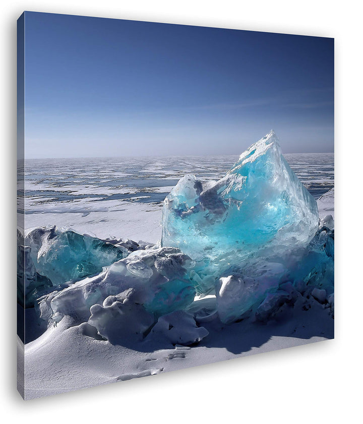 deyoli klares EIS am Nordpol Format: 70x70 als Leinwand, Motiv fertig gerahmt auf Echtholzrahmen, Ho