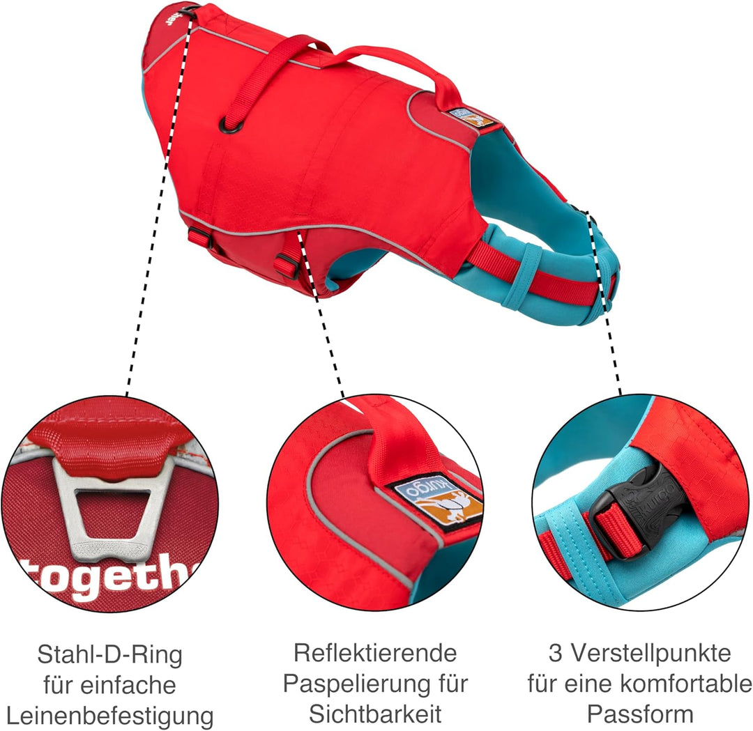 Kurgo Surf N Turf Hundeschwimmweste, Reissfestes Material, Mit Reflektoren und 2 Griffen ausgestatte