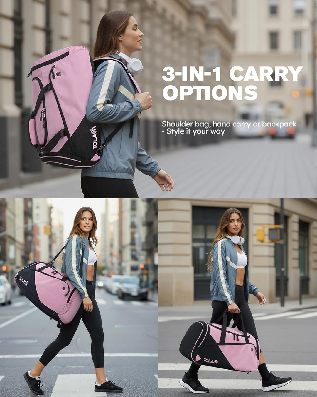 Tolaccea SporttascheDamen und Herren47L – Schuhfach&Nassfach, Rucksack‑Duffel Trainingstasche für Fi
