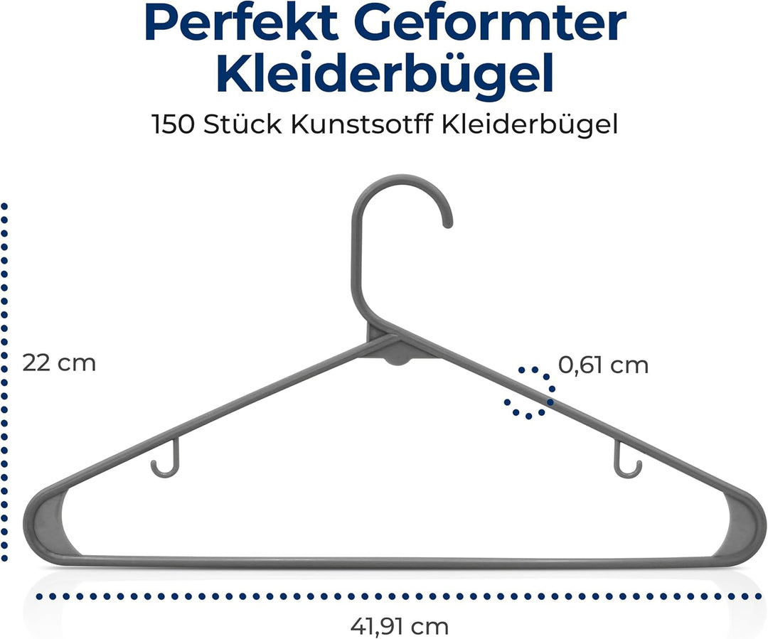 SereneLife Kleiderbügel Plastik, 150 Stück für Kleideraufbewahrung & Organisation, Platzsparende Kle