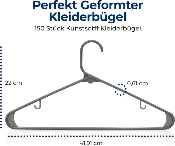 SereneLife Kleiderbügel Plastik, 150 Stück für Kleideraufbewahrung & Organisation, Platzsparende Kle