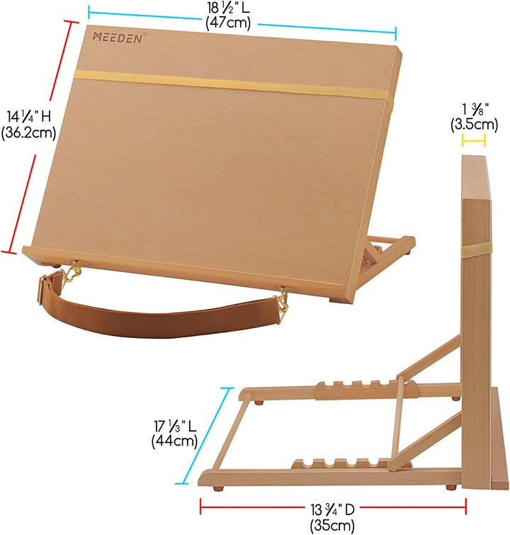 MEEDEN A3 Tischstaffelei Holz, 47x36 cm Verstellbare Staffelei Tisch aus Deutsche Buchenholz, Faltba