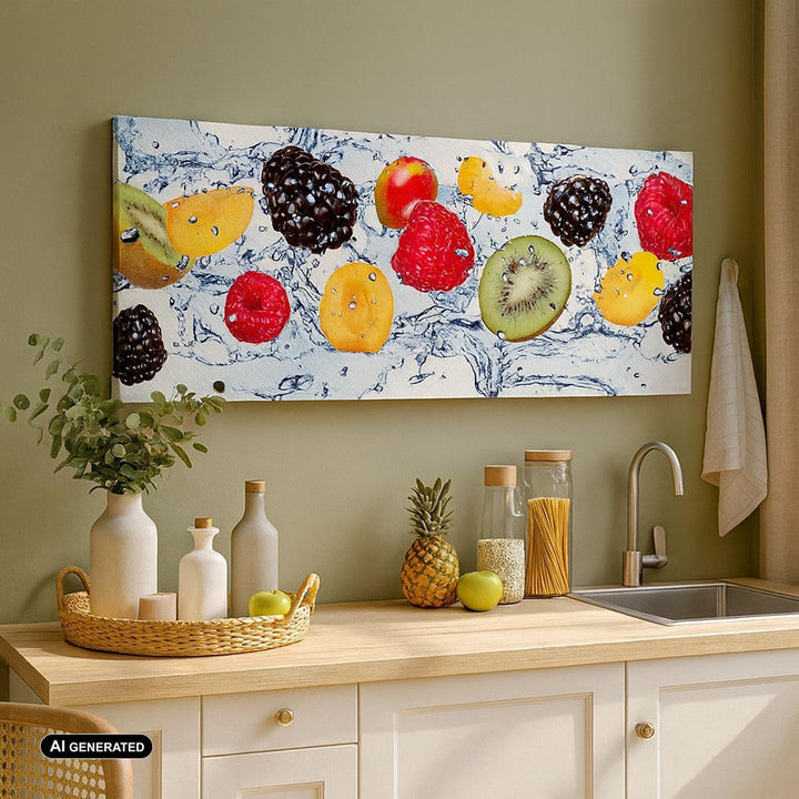 Wandbilder Dekoration Wohnzimmer Wasser Früchte frisch Essen Panorama Bilder auf Leinwand 120x50cm L