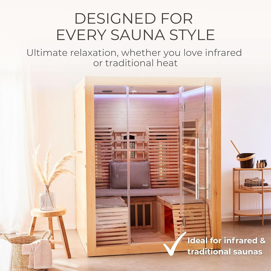 SAUNASOFA Set Short – 2-Sitzer Sauna-Auflage mit Kissen – Saunamatte für Infrarot-Kabine & klassisch