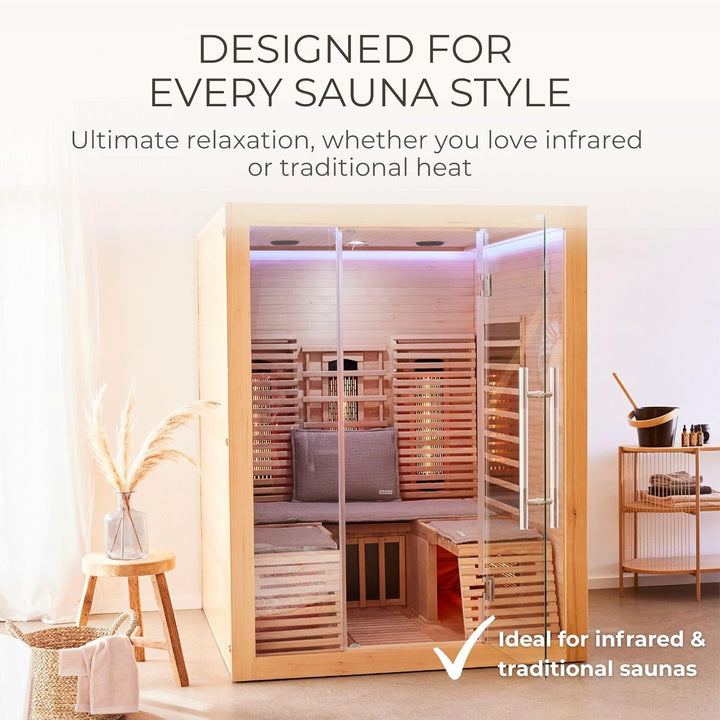SAUNASOFA Set Short – 2-Sitzer Sauna-Auflage mit Kissen – Saunamatte für Infrarot-Kabine & klassisch