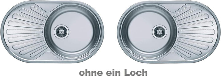 VBChome Einbauspüle 74x44 aus hochwertigem Edelstahl rundes Spülbecken mit Ablagefläche links rechts