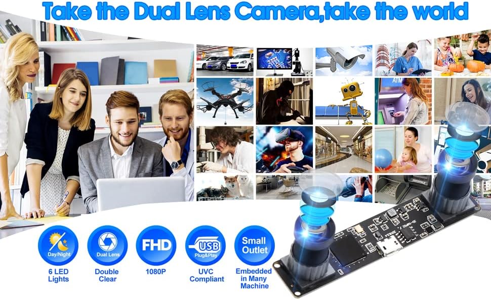 G Doppelobjektiv USB Kameramodul 960p 60fps 3D Stereo Synchronisiertes Webcam Board Modul,1,3MP Dual
