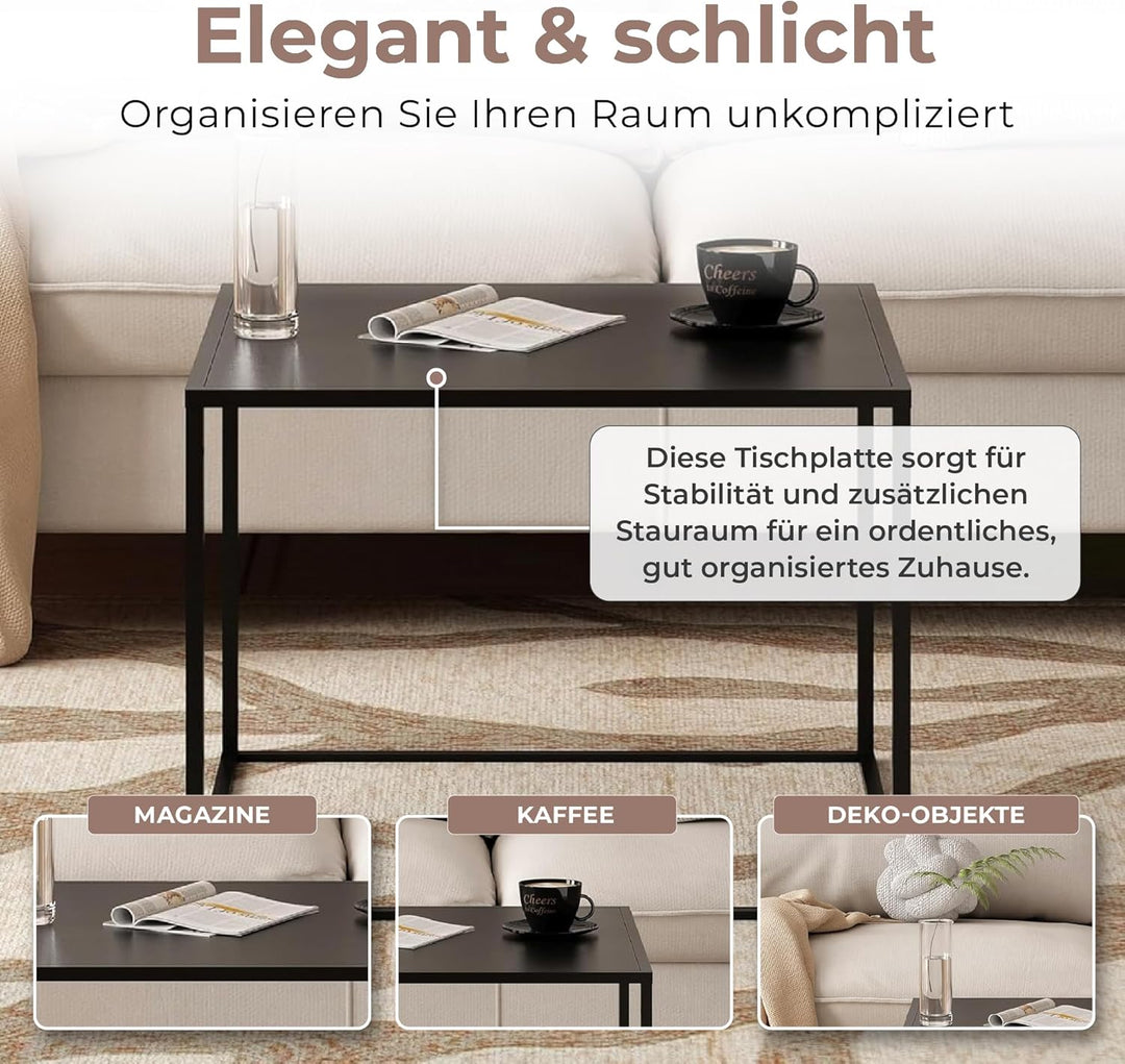 [en.casa] Couchtisch Solund Beistelltisch Metall Schwarz matt Wohnzimmertisch mit Stauraum 60 x 60 x