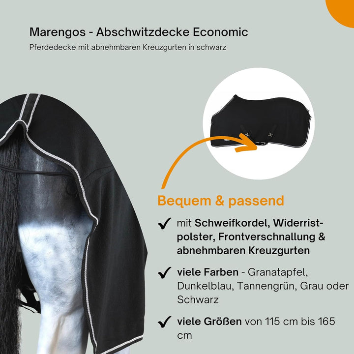 Marengos - Abschwitzdecke Economic mit abnehmbarem Kreuzgurt fürs Pferd ist atmungsaktiv Fleecedecke
