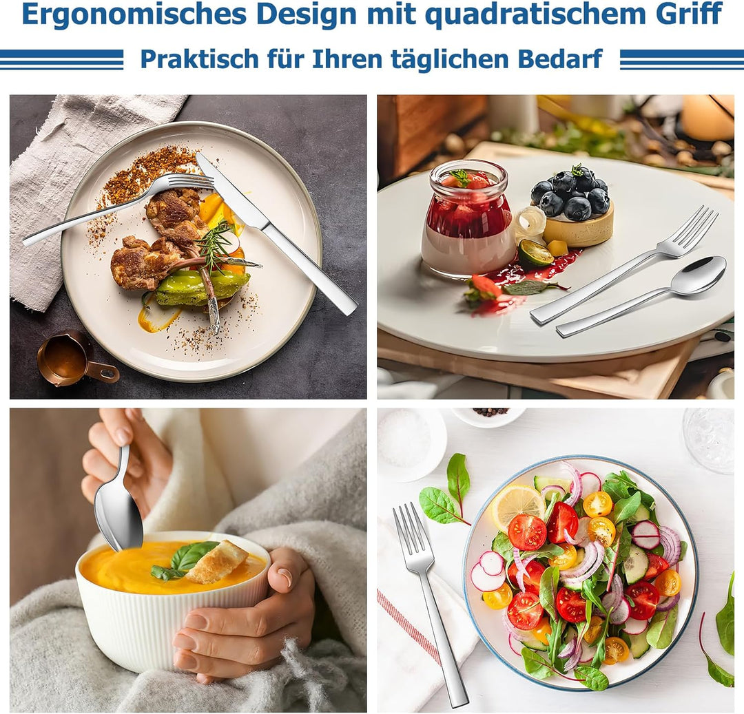 Homikit Besteck Set 12 Personen, 60-teilig Edelstahl Poliert Besteckset, Elegantes Essbesteck mit Me