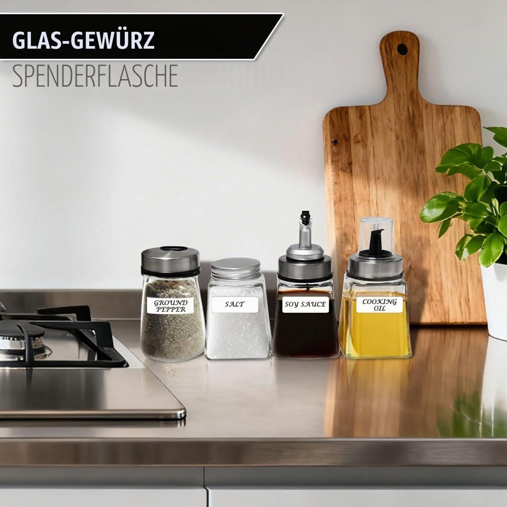 4 Stück 180ml Ölflasche Glas Essigspender Glas Auslaufsichere Ölspender mit Ausgiesser Essig Flasche