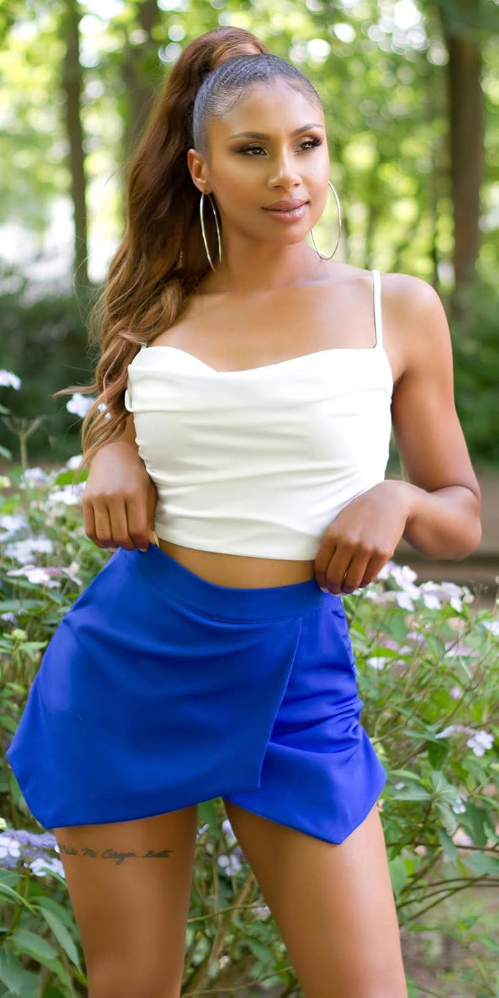 Koucla High Waist Skort Hosenrock Hotpants mit Wickel-Effekt 40 Royalblau, 40 Royalblau